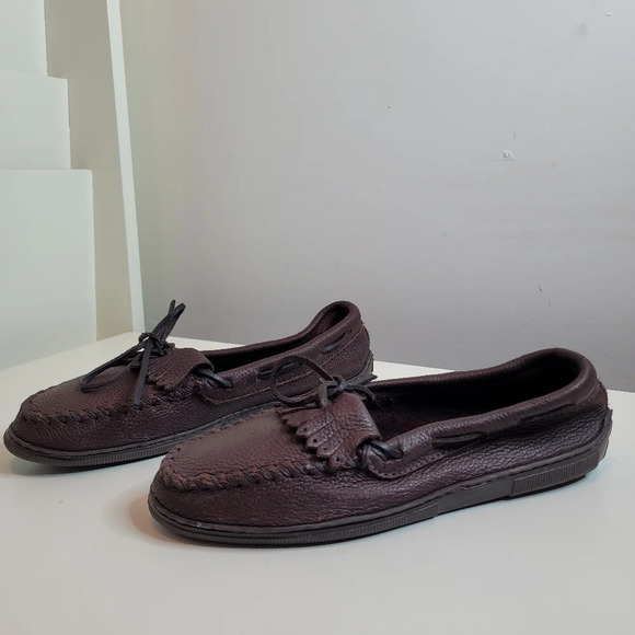 Minnetonka Moosehide Fringed Kilty Moccasin Chocolate Size Women's 10 - Picture 2 of 10